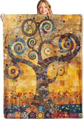 Abstract Tree of Life Throw Blanket - 60x80in,Ultra Soft, Cozy Lightweight Flannel,Retro Artistic Spiral Floral Blankets - Gifts for Women & Nature Lovers,for Couch Home Living Room Decor