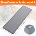 Kitchen Mat, Cushioned Thick Floor Comfort Mat, with Non-Slip Bottom, Waterproof & Stain Resistant & Easy Clean, Standing Desk Mat for Kitchen, Sink, Office (17.3''x60'', Grey)