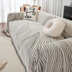 VClife XXL Sofa Cover Chenille Couch Cover for 3 Cushion Couch Sofa, Modern Beige Gray Striped Couch Covers for Kids Washable Sectional Sofa Protector with Tassel 71"X150"