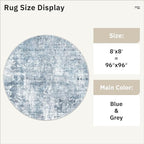 8x8 Blue/Grey Round Rug 8ft Living Room Circle Rug Vintage Round Area Rug Non Slip Indoor Carpet for Apartment