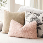 Foindtower Set of 2 Curly Teddy Wool Pillow Covers Decorative Boucle Textured Lumbar Throw Pillow Faux Fur Sherpa Pillowcases Sheepskin Fuzzy Cushion Case for Sofa Bedroom Car 12"x20" Light Pink