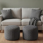 2 Pcs 20 x 15 Inch Unstuffed Ottoman Pouf Cover Corduroy Foot Rest - No Filler, Striped Foot Stool Floor Bean Bag Floor Chair Storage for Modern Farmhouse Bedroom Home Decor(Gray)