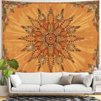 Accnicc Boho Floral Mandala Tapestry for Bedroom Bohemian Flower Wall Tapestry Aesthetic Extra Large Vintage Orange Hippie Indian Tapestries Wall Hanging for Living Room Dorm Decor 90 x 68 Inch