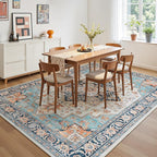 Lessymo 9×12 Area Rugs Washable for Living Room, Large Soft Indoor Rug Non-Slip for Bedroom Kitchen Dining Room Dorm Nursery, Vintage Boho Carpet Stain Resistant for Office Home Decor, Orange/Blue
