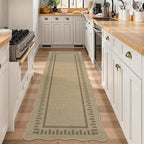LIVEBOX Scalloped Washable 2x8 Runner Rug, Easy Jute Outdoor Rug Kitchen Tan Rugs for Hallway Entryway, Indoor Non Slip Rugs Farmhouse Geometric Carpet Door Mat for Porch Laundry Room Bedroom Boho