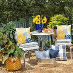 DFXSZ Yellow Blue Outdoor Pillow Cover 16X16 Inch Set of 2 Outdoor Waterproof Summer Floral Yellow Decorative Pillow case Decor for Couch Patio Funiture Garden Print Polyester Cushion Cover 01J16