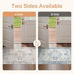 GENIMO 2x3 Reversible Door Mat for Entryway, Machine Washable Non Slip Vintage Rugs, Low Pile Lightweight Soft Print Rug for Hallway, Corridor, Home, Office, Kitchen, Taupe & Blue
