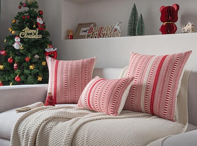 Christmas Pillow Covers 22x22 Inch Set of 2, Farmhouse Boho Christmas Decorative Couch Pillow Cases, Navy Blue Accent Pillows of Bed, Sofa Bedroom Living Room Home Decor Cushion Cove