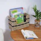 Handmade Seagrass Woven Hanging Basket with Black Cotton Rope - 11.81 x 4.33 x 7.87 Inches - Ideal for Wall Decor & Storage (Rectangular opening)