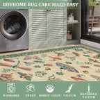 Mushroom 9x12 Rug for Living Room Non Slip Washable 9 X 12 Rug for Bedroom with Rubber Back Soft Low-Pile Stain Resistant Foldable Large Carpet for Nursery Dining Room Khaki Green