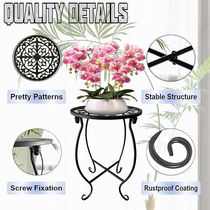 Plant Stand Indoor Outdoor, 15" Tall Flower Pot Stand, Round Metal Corner Plant Stand for Flower Pot, Rustproof Flower Plant Rack Holder for Home, Garden, Patio, Plant Lovers 1 Count