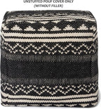 REDEARTH · UNSTUFFED Pouf Ottoman Cover Textured Storage Cube Bean Bag Poof Pouffe Footrest for Living Room, Bedroom, Patio, Gym; 100% Cotton (18"X18"X18", Ziggurat Obsession Black)