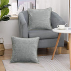 decorUhome Chenille Soft Cozy Throw Pillow Covers 24x24 Set of 2, Modern Farmhouse Boho Velvet Decorative Euro Sham Pillow Cases with Stitched Edge for Couch Sofa Bed Home Decor, Neutral Gray