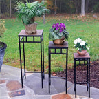 Zhongma Set of 3 Metal Plant Stand with Slate Top Fully Assembled Square Flower Shelf without Installation Required
