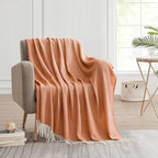 BOURINA Decorative Herringbone Faux Cashmere Fringe Throw Blanket Lightweight Soft Cozy for Bed or Sofa Farmhouse Outdoor Throw Blankets, 50" x 60" Orange