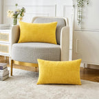 MIULEE Pack of 2 Couch Throw Pillow Covers 12x20 Inch Soft Yellow Chenille Lumbar Pillow Covers for Sofa Living Room Spring Home Decor Couch Solid Dyed Cases