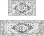 KIMODE Kitchen Rugs and Mats 2PCS Cushioned Anti Fatigue Kitchen Mat Non-Skid Waterproof Kitchen Runner Rug for Kitchen Decor,Floors,Office,Laundry,Grey