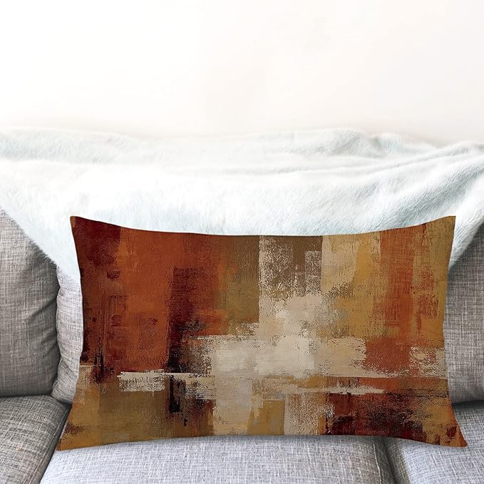 Burnt Orange Abstract Pillow Covers 12x20 Abstract Rust Art Painting Decorative Throw Pillowcase Modern Artwork Square Couch Cushion Cover for Living Room Sofa Accent Home Decor, Set of 2