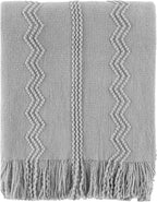 BATTILO HOME Light Grey Throw Blanket for Couch, Geometric Grey Bed Throws Decorative Boho Blanket for Sofa Living Room, 50"x60"
