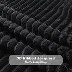 NEWCOSPLAY Super Soft King Blanket Black Premium Silky Flannel Fleece 3D Ribbed Jacquard Lightweight Bed Blanket All Season Use (Black Ribbed, King(90"x110"))