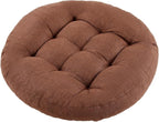 Meditation Floor Pillow, Round Floor Cushions for Adults, Button Tufted Seat Cushions for Yoga Tatami Living Room, Brown, 22 x 22 x 4 in