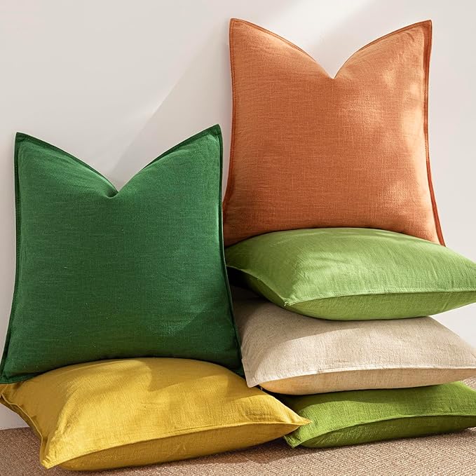 Foindtower Pack of 2, Decorative Linen Soild Throw Pillow Covers Soft Accent Euro Cushion Case Farmhouse Neutral Pillowcase for Chair Couch Sofa Bed Living Room Home Decor 18 x 18 Inch Dusty Orange