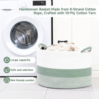 CLHMILY&Z Round Cotton Rope Storage Basket - 22x14.2 Inches - Cute Nursery Bin, Baby Toy Organizer, Green Organizer for Home Decor, Multi-Purpose Home Tidy Solution