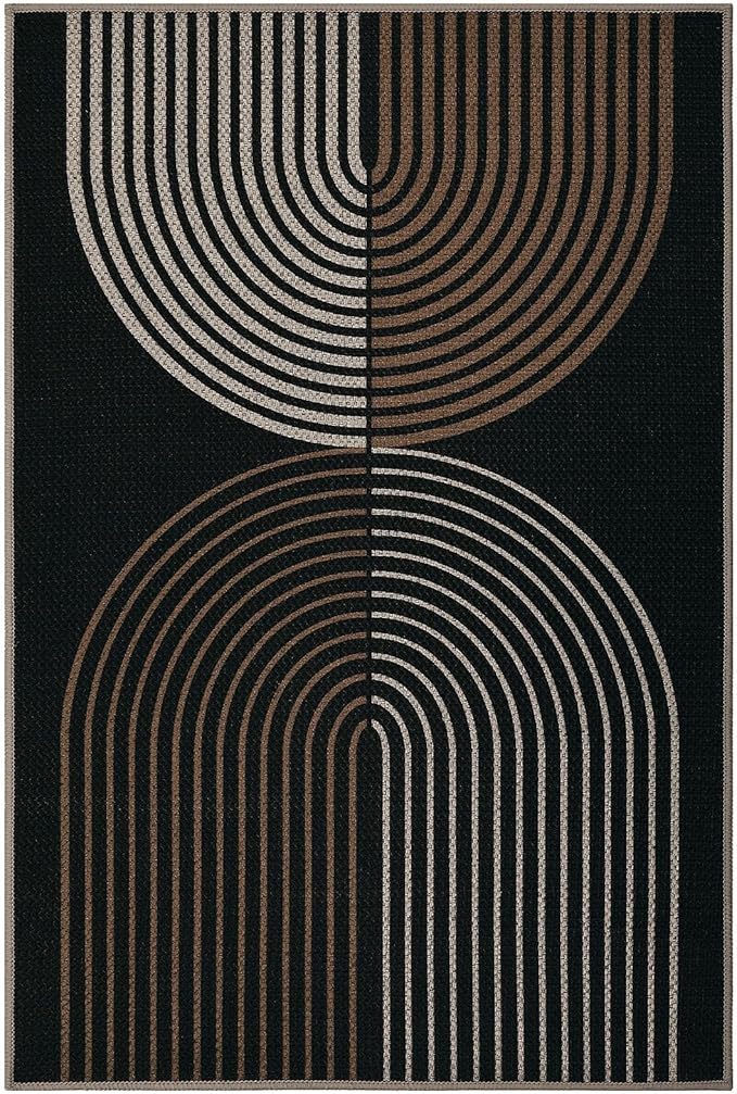 GarveeHome Modern Rainbow Easy Jute Rug 5x7, Washable Area Rugs for Living Room Farmhouse Dining Room, Contemporary Natural Non Slip Floor Carpet for Office RV Patio