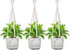 Macrame Plant Hanger, Fits 4-13 Inch Pots, Boho Hanging Plant Holder for Indoor Outdoor, 35 Inch, Set of 3, White (No Flowerpot)