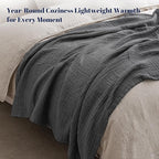 PHF 100% Cotton Muslin Blanket Queen Size 90"x90", 4-Layer Lightweight Gauze Throw, Breathable Cloud-Soft Minimalist Blanket for Bed, Couch, Camping & Baby, Greyish Black, Ideal Gift