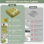 HIGOGOGO 6" Extra Thick Floor Pillow Cushion for Adults, Meditation Cushion Pillow, Large Square Floor Sitting, Tufted Corduroy Cover, for Tatami Living Room or Yoga, 22x22 Inch, 2Pack, Green
