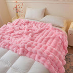 LIFEREVO Luxury Fluffy Faux Rabbit Fur Blanket, Plush Fuzzy Bubble Waffle Throw Couch Sofa, Cozy Comfy Furry Bed Blanket Home Decoration, Aesthetic Shaggy Throw for Bedroom Living Room, 60x90, Pink