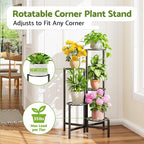 Plant Stand Indoor Outdoor, 5 Tier Corner Metal Flower Display Holder Stand, Folding Tall Plant Rack for Patio Balcony Porch Garden Living Room House, Heavy Duty Wrought Iron Plant Shelf - BlackS