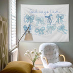 AQYIP Light Blue Bows Coquette Tapestry, God Says I Am Inspirational Bible Verse Tapestry, Blue Girly Christian Wall Blanket Decor for Girls Room Dorm Apartment, 50x60 Inch