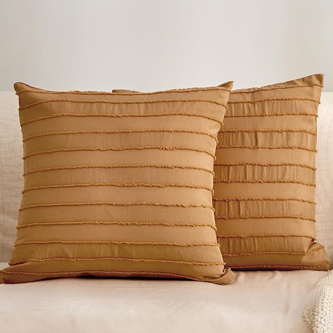 JELLYMONI 2 Pack Rust Pillowcases 18" x18", Soft Microfiber Striped Tufted Pillow Covers(Pillows are not Included)