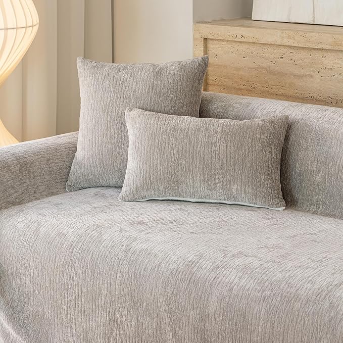ROOMLIFE Sofa Cover, Boho Couch Cover for 3 Cushion Sofa, Non Slip Chenille Sofa Slipcovers for Dog, Washable Furniture Sofa Protector Cover with Tassel for Living Room, 71''X150”