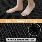 MIULEE Set of 2 Waffle Bathroom Rugs, Boho Bath Rugs Non Slip Washable, Super Absorbent Bath Mats, Ultra Soft Rubber Backed Shower Mats for Bathroom Floor, Tub and Shower, Black, 18x30 Inch