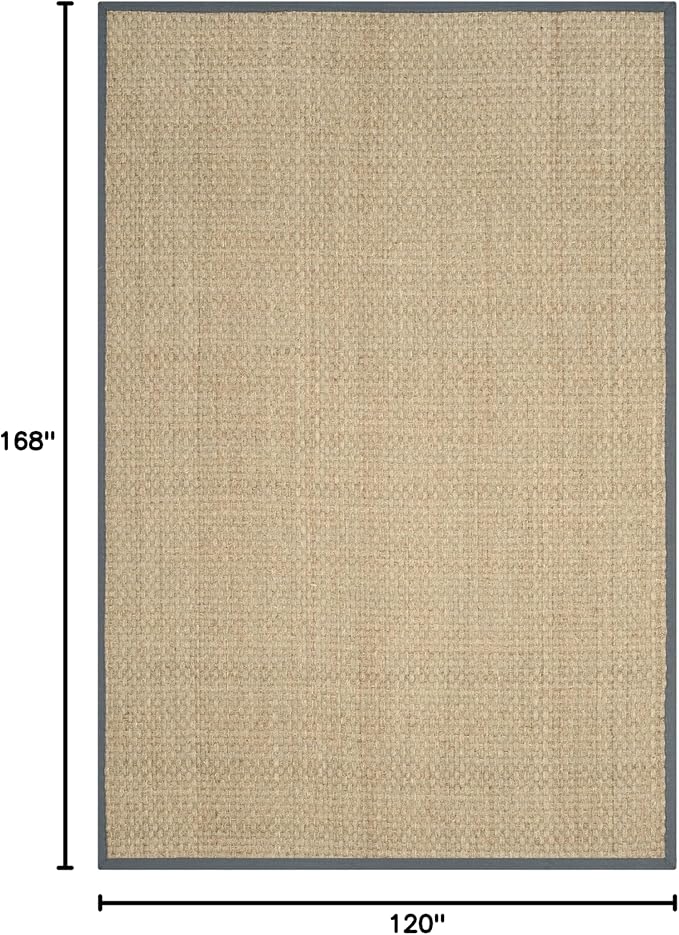 SAFAVIEH Area Rug 10x14 - Natural Fiber Collection - Large - Natural & Dark Grey, Seagrass, Basketweave Pattern with Border (NF114Q)