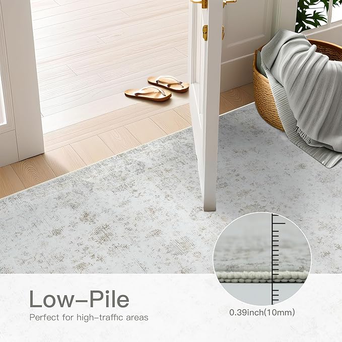 Washable 5×7 Area Rug for Living Room, Vintage Floral Rug Soft Non Slip Stain Resistant Boho Carpet for Bedroom Dinning Room Kitchen Home Office 02 Beige