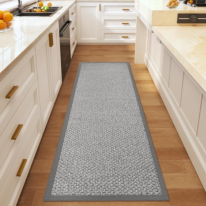 Washable Hallway Runner Rug 2x6 Jute Like Kitchen Runner Mat Rugs Non Slip, Woven Soft Entryway Farmhouse Runner Boho Floor Carpet for Indoor Laundry Hall Backdoor Bedroom Living Room, Grey