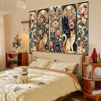 Apdidl Boho Floral Cute Wall Tapestry for Bedroom, Vintage Flower Cat Wall Hanging, Bohemian Style Orange and Black Cats Funny Tapestries, Animal Painting Art Poster for Girls Room Dorm Beach Decor (39" X 60")