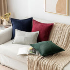 MIULEE Decorative Throw Pillow Covers for Couch Bed Livingroom 12x12 Inch Set of 2 Dark Green Boho Accent Throw Pllows Broadside Striped Patchwork Soft Corduroy Pillowcases