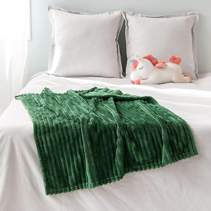 MIULEE Fleece Blanket, Durable Plush Fuzzy Extra Soft Warm Cozy Dark Green Striped Flannel Throw Blanket for Couch Sofa Bed 30"x40"