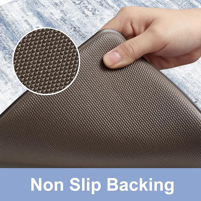 KIMODE Anti Fatigue Kitchen Mat, 20"x47"+20"x32" Boho Abstract Kitchen Rugs Sets of 2, Non-Slip Kitchen Mats for Floor, Cushioned Kitchen Floor Mats for Sink Laundry Office Desk Multi-Blue