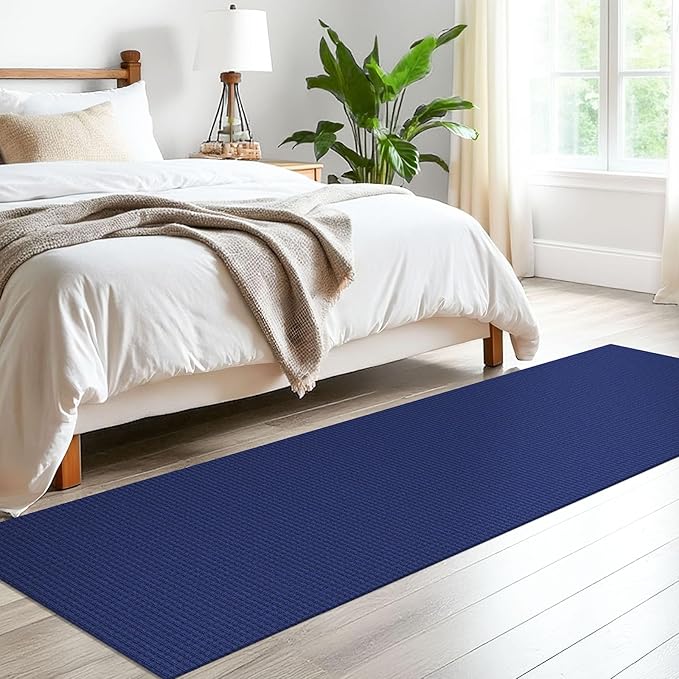 EARTHALL Woven Runner Rug 2x8 Ft Washable Runners for Hallways Cotton Non Slip Rubber Backed Kitchen Runner Braided Indoor Floor Carpet for Entryway, Hallway, Kitchen, Bedroom, Royal Blue/Navy