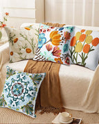 Embroidered Throw Pillow Cover - 18x18 Decorative Pillow Cover with Zipper Aesthetic Cute Design Boho Spring Summer Cozy Throw Pillowcase for Living Room Couch Sofa Bed, Yellow Tulips