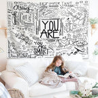 KJHL Black and White Inspirational Quote You Are Wall Tapestry Classroom Kids Tapestries Wall Hanging Motivational Positive Affirmations Saying Wall Decor Aesthetic Tapestry for Bedroom Dorm