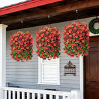 Artificial Flowers with Hanging Basket, Outdoor Faux Plants Silk Morning Glory Vines, Fake Green Arrangement for Garden Patio Spring Summer Decor(Orange Brown)