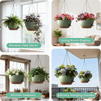 13 Inch 2 Pack Large Self Watering Hanging Planters for Indoor Outdoor Plants, Hanging Plant Pots with Removable 50 Oz Reservoir, Plastic Hanging Basket for Window Porch Garden, Green with Brown