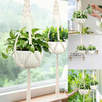 Macrame Plant Hanger, Hanging Planter Basket with Decorative Tassels, Decorative Flower Pot Holder for Indoor Outdoor Boho Home Decor, Set of 2 (Wooden Hanging Ring)
